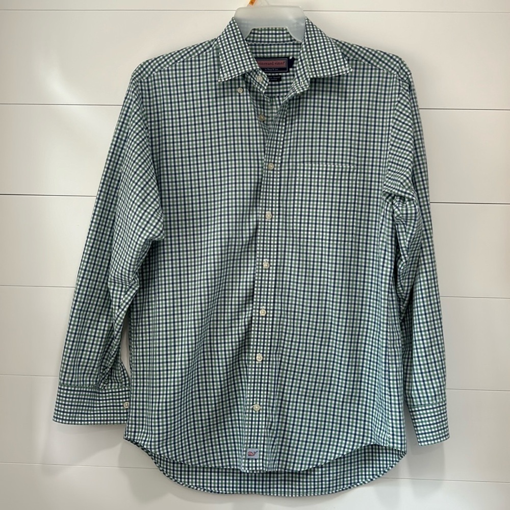Vineyard Vines Green White Blue Checkered Plaid Murray Button Down Shirt Medium
